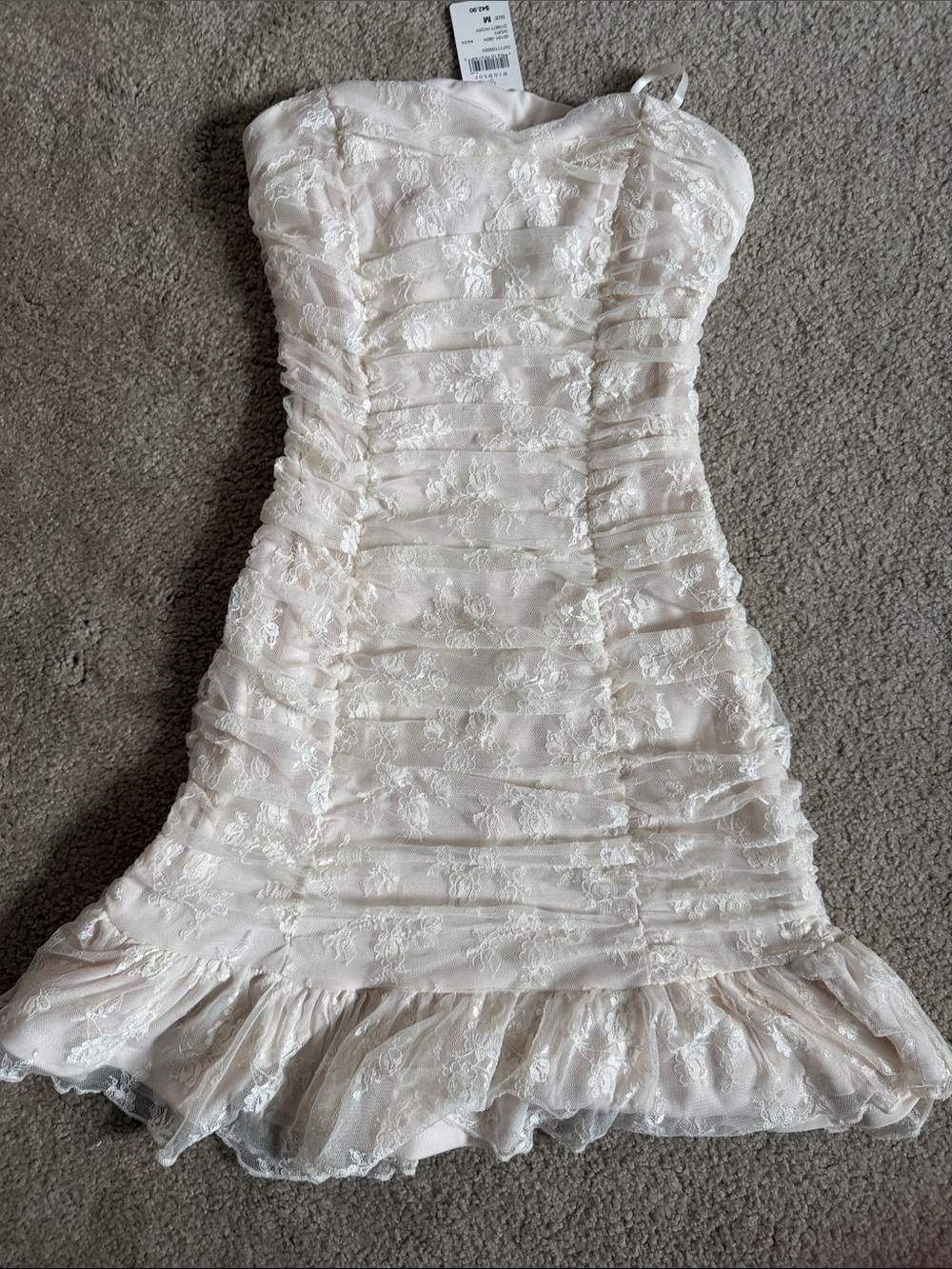 Windsor Cream Lace Strapless Ruffle Hem Dress